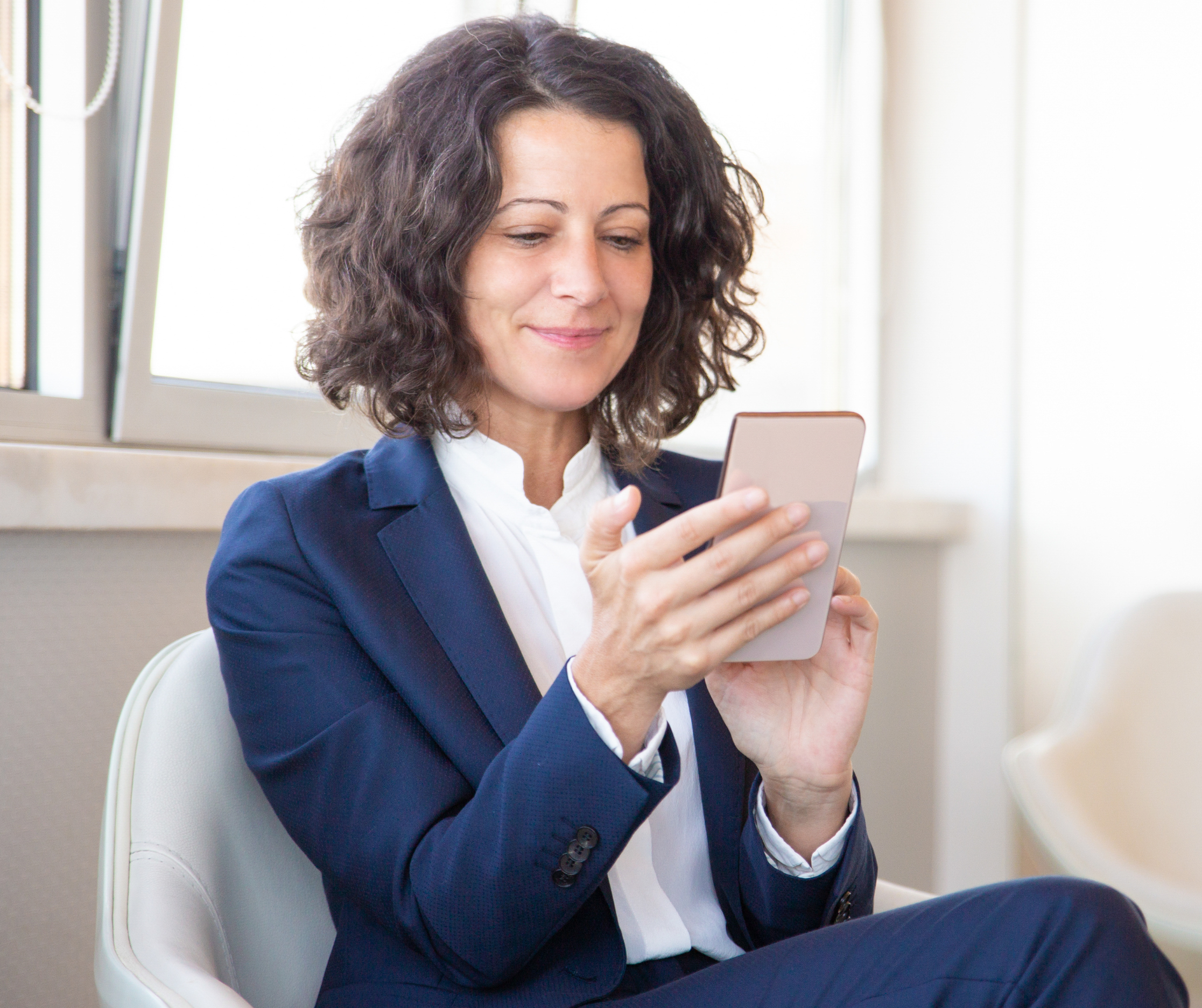 Lady engaging with website content on her phone